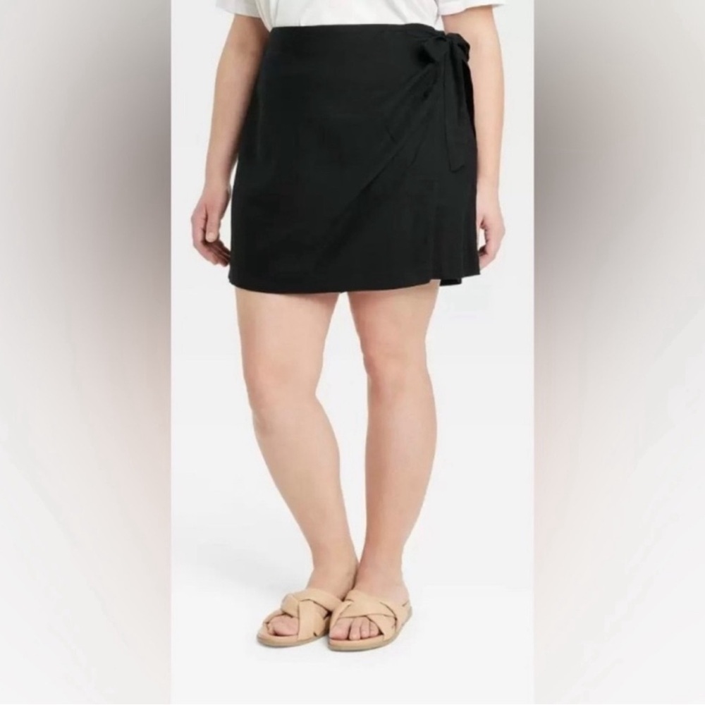 Ava & Viv skort 4x black linen blend w/ bow 4 pockets NWT